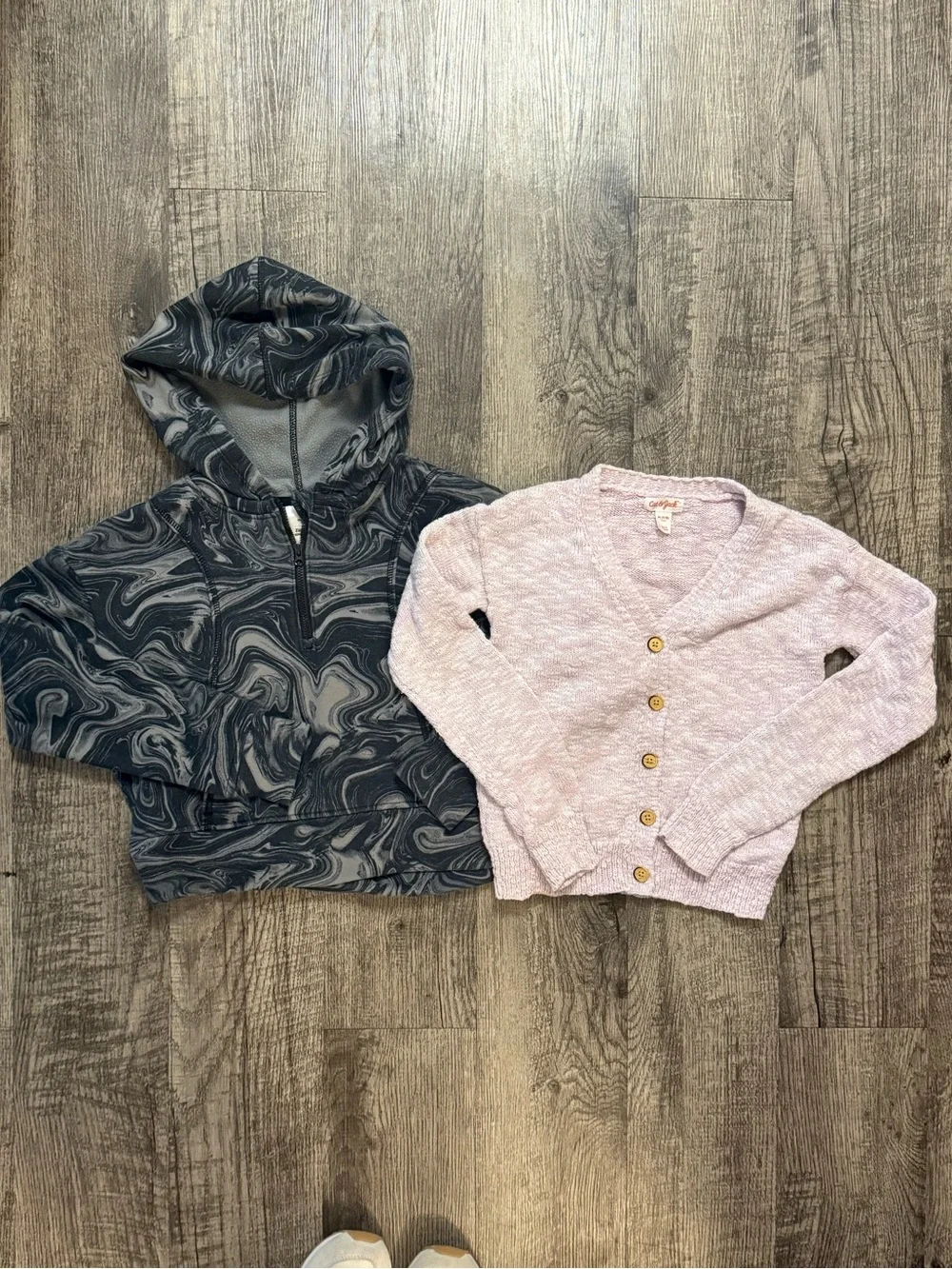 Girls Marble Cropped Hoodie and Button Front Cardigan